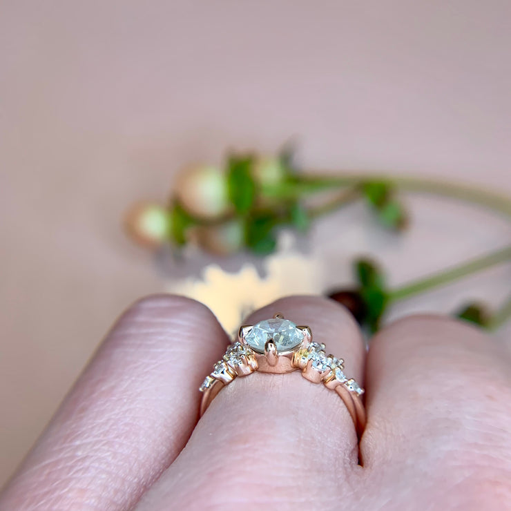 Low Profile Engagement Ring with 1.60 Gray Diamond on Hand in Rose Gold by Dana Walden Bridal NYC