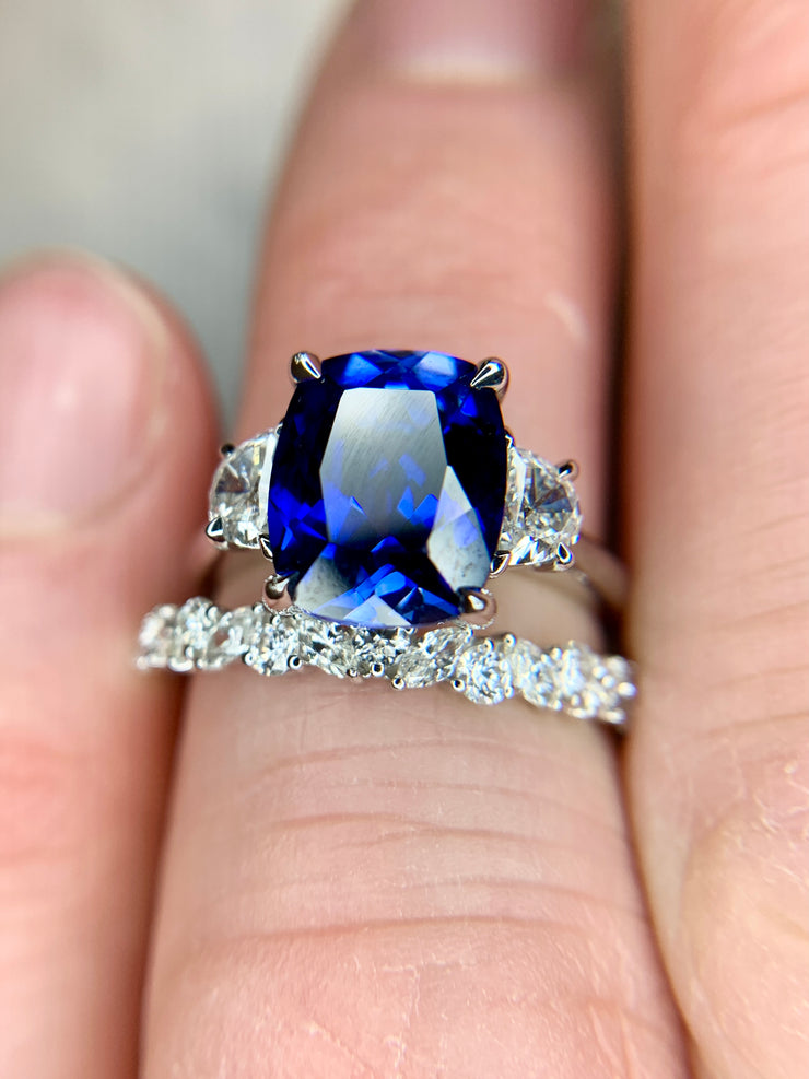 Alexandra Unique Sapphire Engagement Ring with Band On the Hand