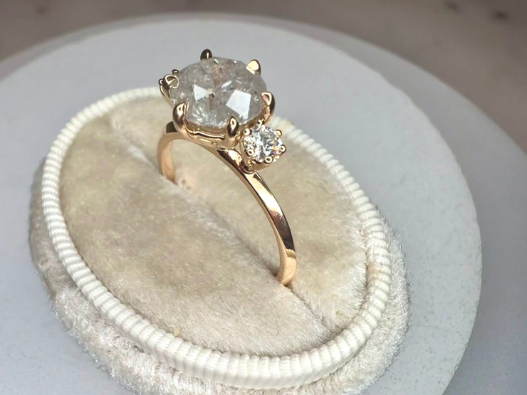 Unique Diamond Engagement Ring - 3 Stone - Luna 1.54 Carat Natural Grey Diamond - Yellow Gold - Salt and Pepper Diamond - Side View
