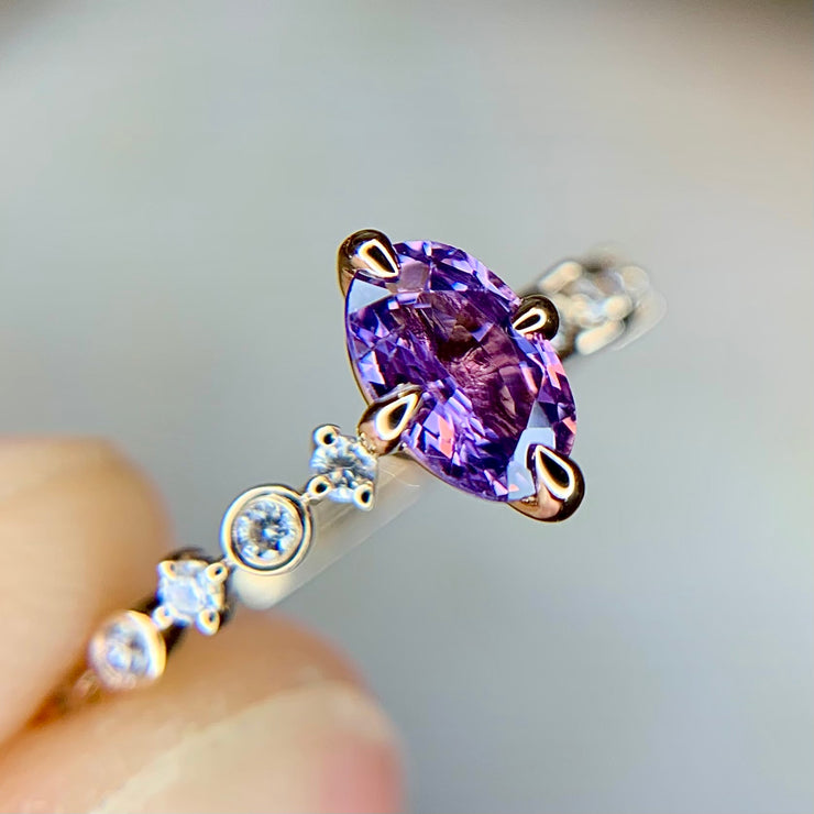 3.68ct Purple Sapphire Three-Stone Ring | Purple engagement rings, Sapphire engagement  ring blue, Purple rings