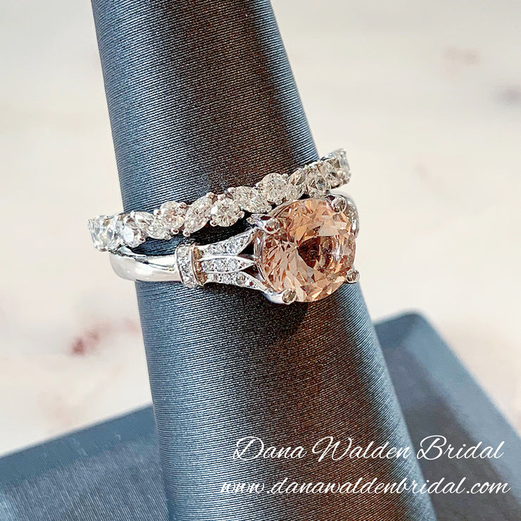 Diamond Wreath Wedding Band with Morganite Custom Engagement Ring in Platinum