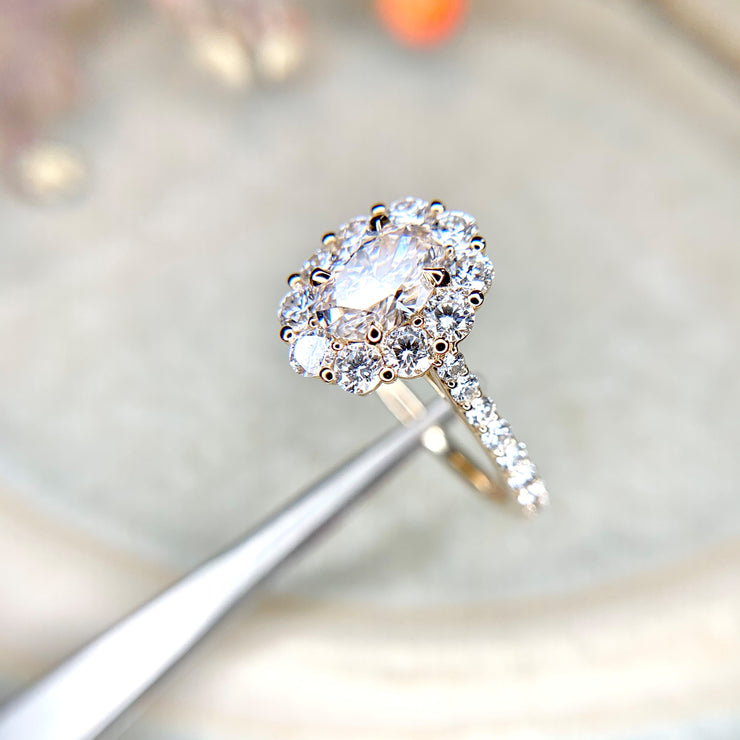 Handmade unique engagement ring, made of ethical lab-grown diamonds by Dana Walden Bridal in New York City.