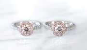 Lenore rose gold and diamond halo engagement rings by Dana Walden Bridal