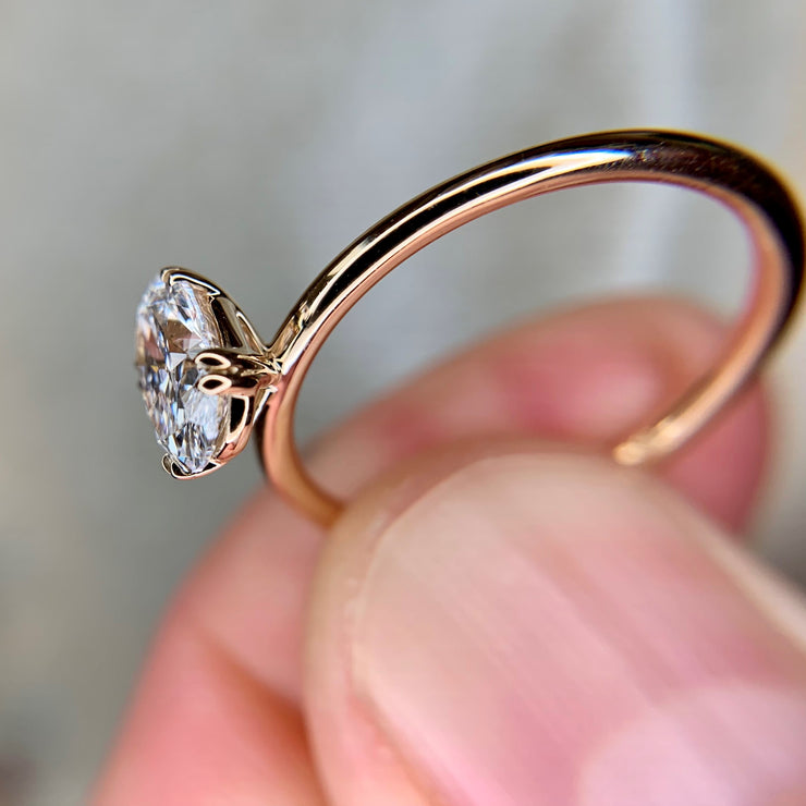 Alternate view of Oval diamond solitaire engagement ring with 1 carat ethical lab-created diamond , handmade by Dana Walden Jewelry in NYC.
