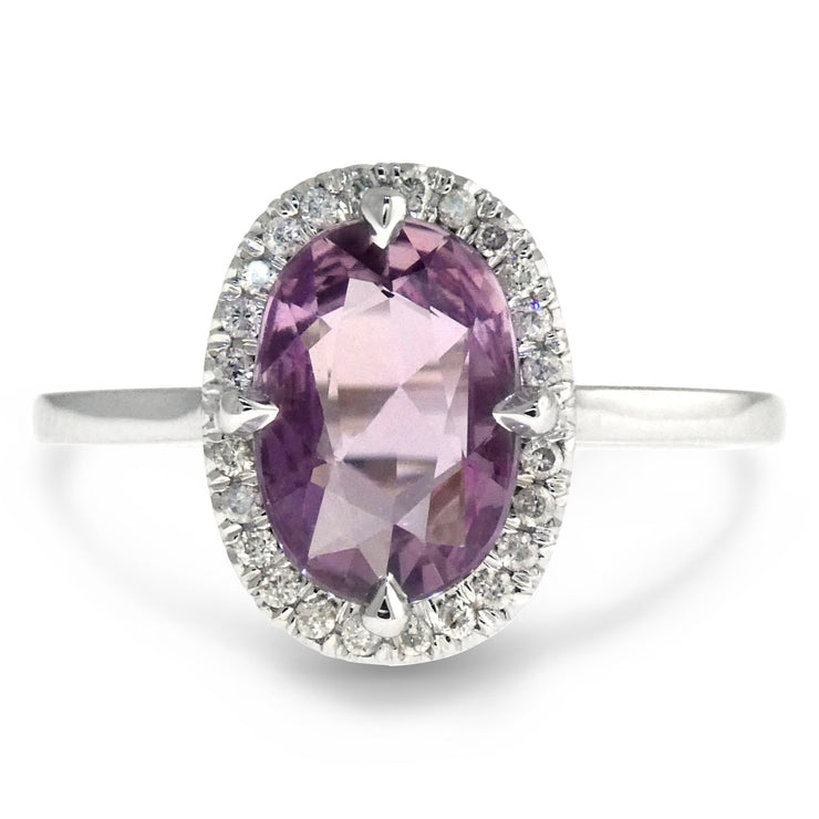 Purple Sapphire Halo Engagement Ring in White Gold - NYC