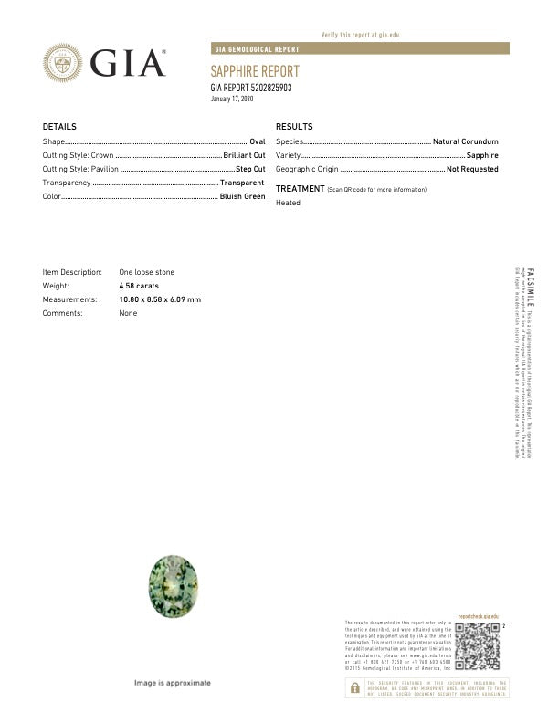 GIA certified green sapphire - Gemological Institute of America documentation