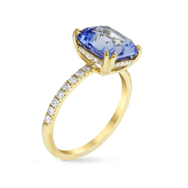 Three Quarters View Hidden Halo Iris 4ct Blue-Purple Sapphire Engagement Ring with Secret Diamonds