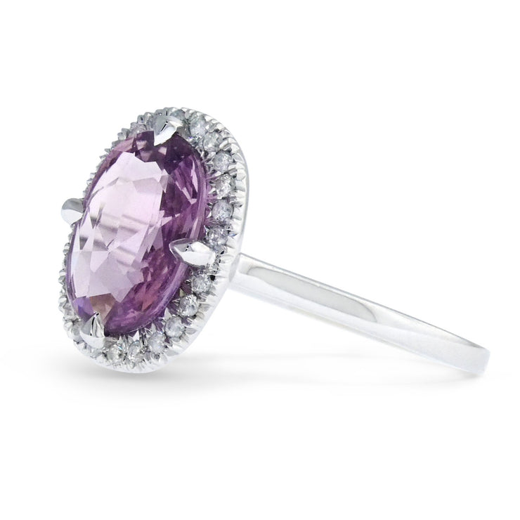 Purple Sapphire Halo Engagement Ring in White Gold - NYC